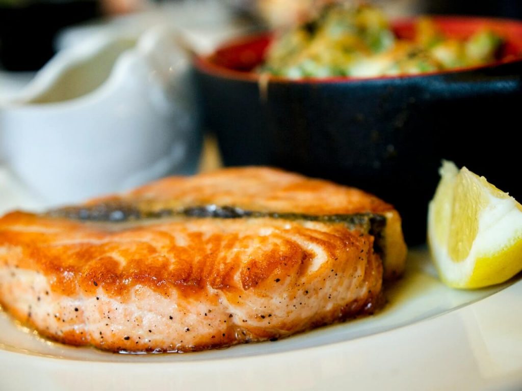 An image of a slice of grilled salmon.